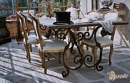 Venetian dining table in Gothic style. Wrought-ironwork hot welded, 16th c. model.