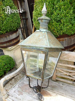 Luikse lantaarnkop - Koperen kap met antieke beglazing - 18de eeuws 