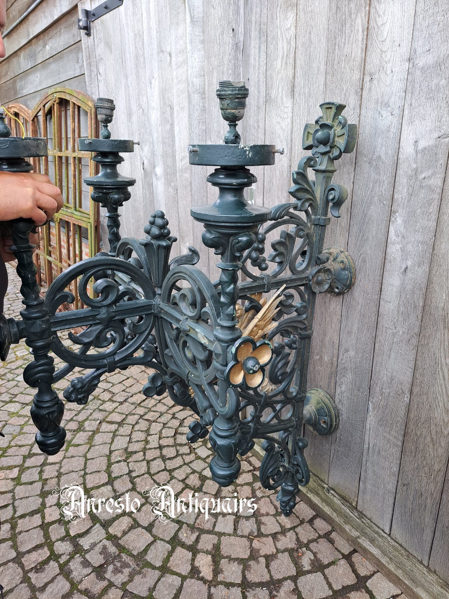 ~Antieke gietijzeren kasteellantaarnlamp [ANRESTO klik vergroting]~ 