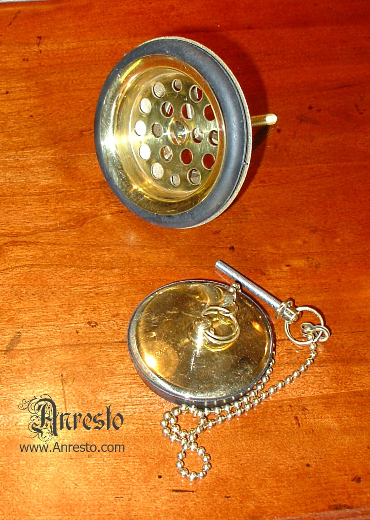 Antieke afvoerputten ANRESTO, Crepine met stop en ketting voor antieke spoelb Antieke afvoerputten ANRESTO, Crepine met stop en ketting voor antieke spoelb # Wasbak Antiek_082634